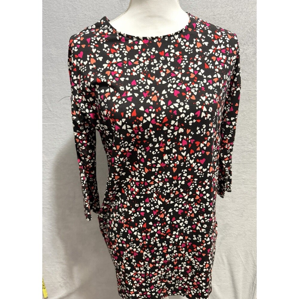 Chico’s Touch of Cool Hearts Wedge Tunic Top Size 00 XS NWT Black 3/4 Sleeve